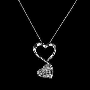 Sterling 92.5 Silver Double SweetHeart Pendant Necklace - Silver